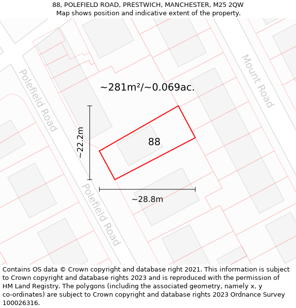 88, POLEFIELD ROAD, PRESTWICH, MANCHESTER, M25 2QW: Plot and title map