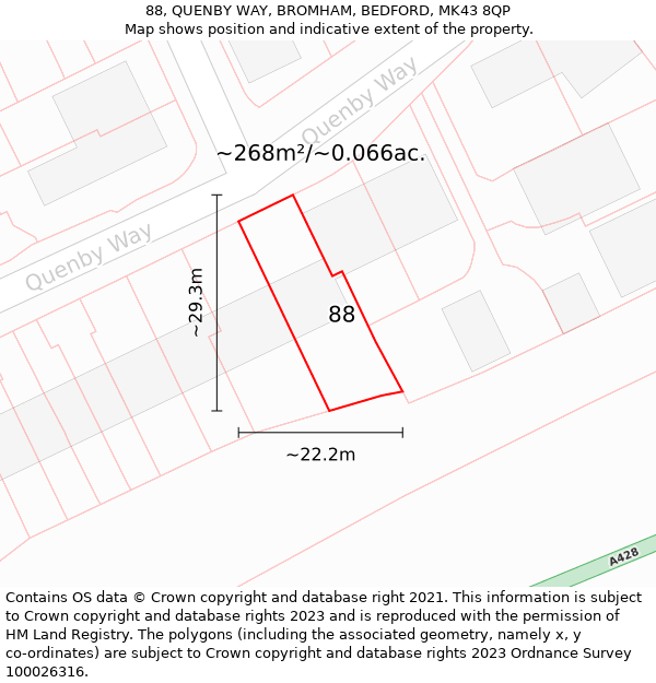 88, QUENBY WAY, BROMHAM, BEDFORD, MK43 8QP: Plot and title map