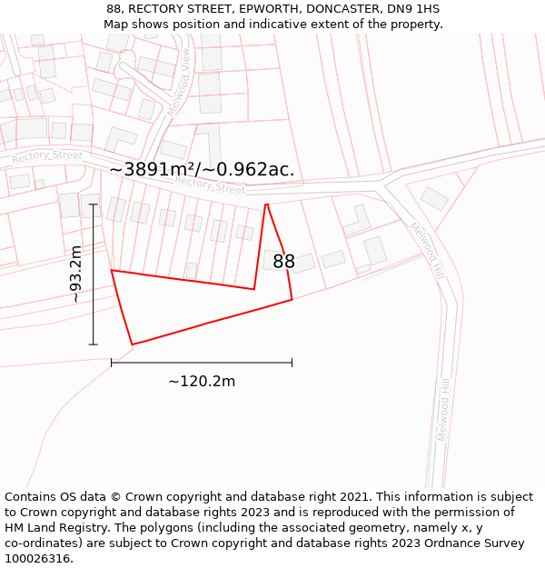 88, RECTORY STREET, EPWORTH, DONCASTER, DN9 1HS: Plot and title map