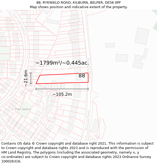 88, RYKNIELD ROAD, KILBURN, BELPER, DE56 0PF: Plot and title map