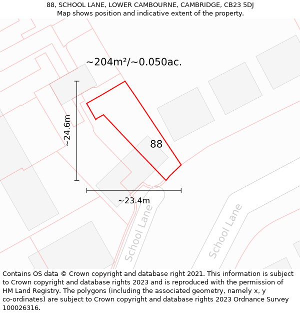 88, SCHOOL LANE, LOWER CAMBOURNE, CAMBRIDGE, CB23 5DJ: Plot and title map