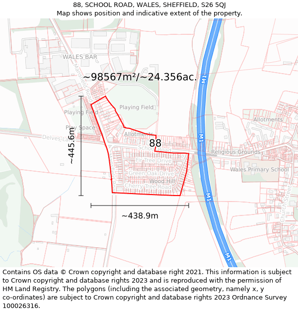 88, SCHOOL ROAD, WALES, SHEFFIELD, S26 5QJ: Plot and title map