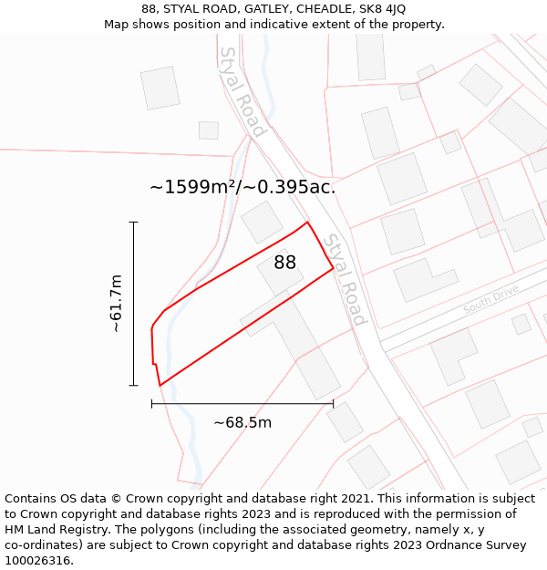 88, STYAL ROAD, GATLEY, CHEADLE, SK8 4JQ: Plot and title map