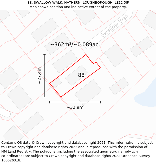 88, SWALLOW WALK, HATHERN, LOUGHBOROUGH, LE12 5JF: Plot and title map