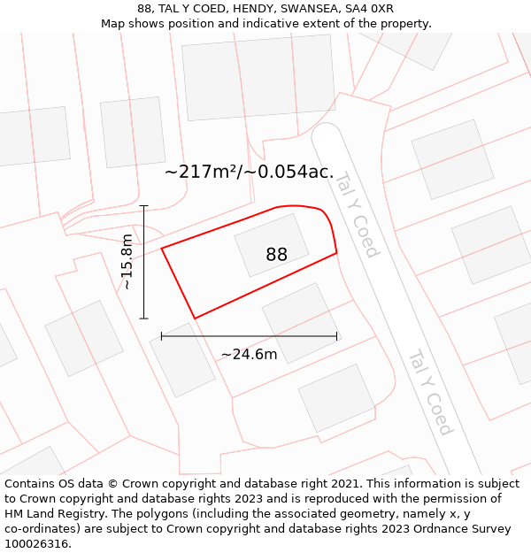 88, TAL Y COED, HENDY, SWANSEA, SA4 0XR: Plot and title map