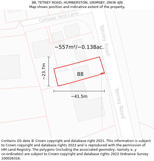 88, TETNEY ROAD, HUMBERSTON, GRIMSBY, DN36 4JN: Plot and title map