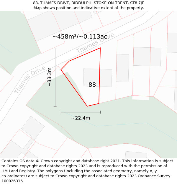 88, THAMES DRIVE, BIDDULPH, STOKE-ON-TRENT, ST8 7JF: Plot and title map