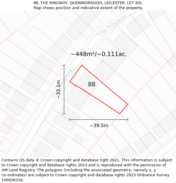 88, THE RINGWAY, QUENIBOROUGH, LEICESTER, LE7 3DL: Plot and title map