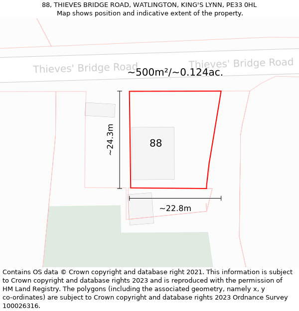 88, THIEVES BRIDGE ROAD, WATLINGTON, KING'S LYNN, PE33 0HL: Plot and title map