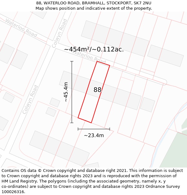 88, WATERLOO ROAD, BRAMHALL, STOCKPORT, SK7 2NU: Plot and title map