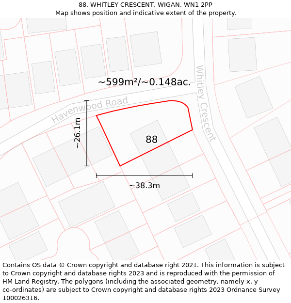 88, WHITLEY CRESCENT, WIGAN, WN1 2PP: Plot and title map