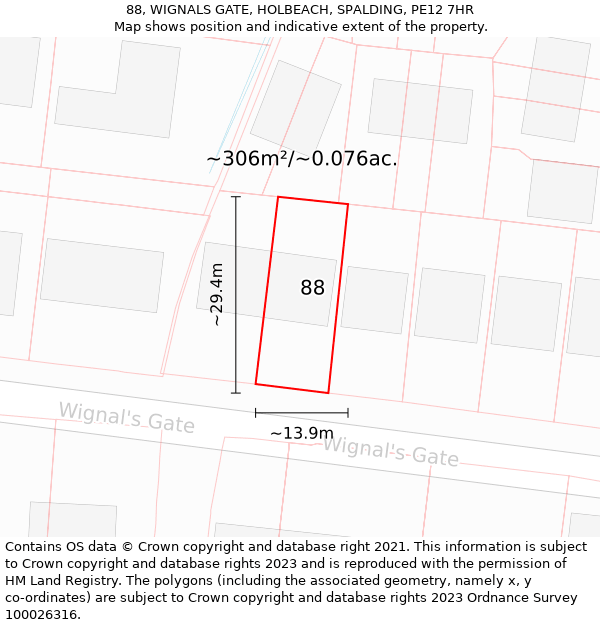 88, WIGNALS GATE, HOLBEACH, SPALDING, PE12 7HR: Plot and title map