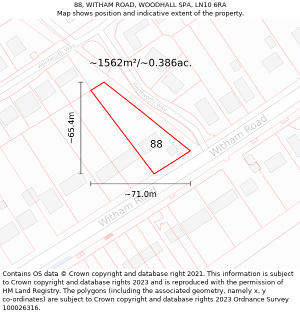 88, WITHAM ROAD, WOODHALL SPA, LN10 6RA: Plot and title map