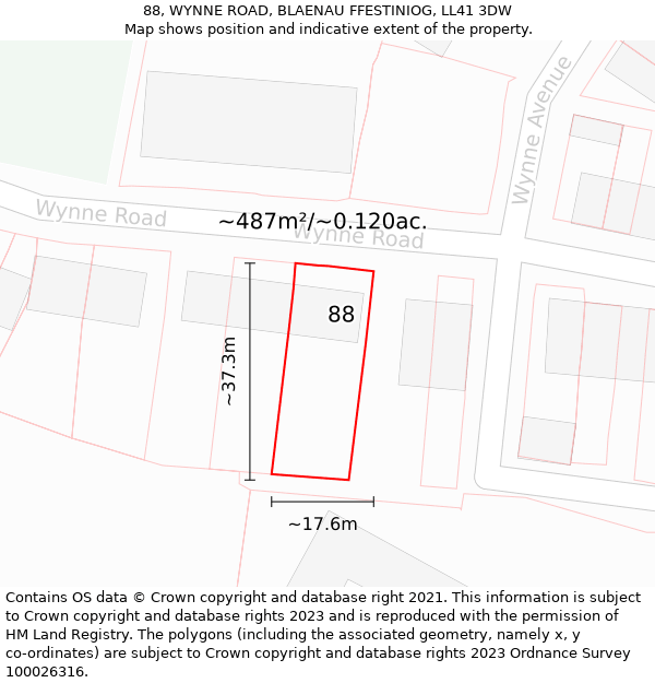 88, WYNNE ROAD, BLAENAU FFESTINIOG, LL41 3DW: Plot and title map