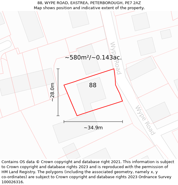 88, WYPE ROAD, EASTREA, PETERBOROUGH, PE7 2AZ: Plot and title map