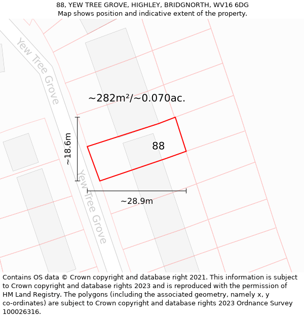 88, YEW TREE GROVE, HIGHLEY, BRIDGNORTH, WV16 6DG: Plot and title map