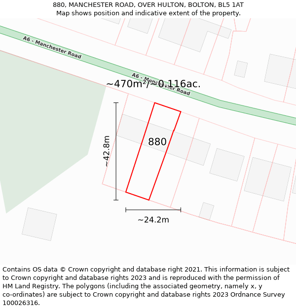 880, MANCHESTER ROAD, OVER HULTON, BOLTON, BL5 1AT: Plot and title map