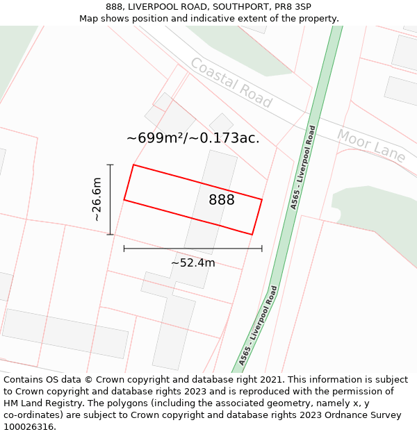 888, LIVERPOOL ROAD, SOUTHPORT, PR8 3SP: Plot and title map