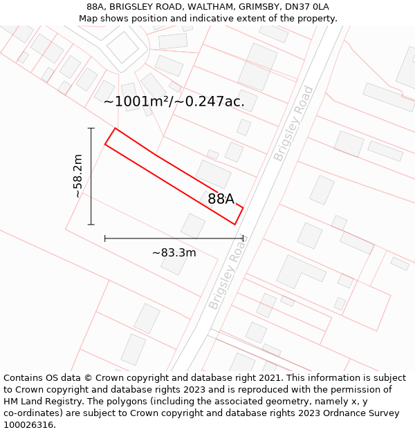 88A, BRIGSLEY ROAD, WALTHAM, GRIMSBY, DN37 0LA: Plot and title map