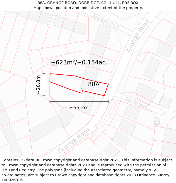 88A, GRANGE ROAD, DORRIDGE, SOLIHULL, B93 8QX: Plot and title map