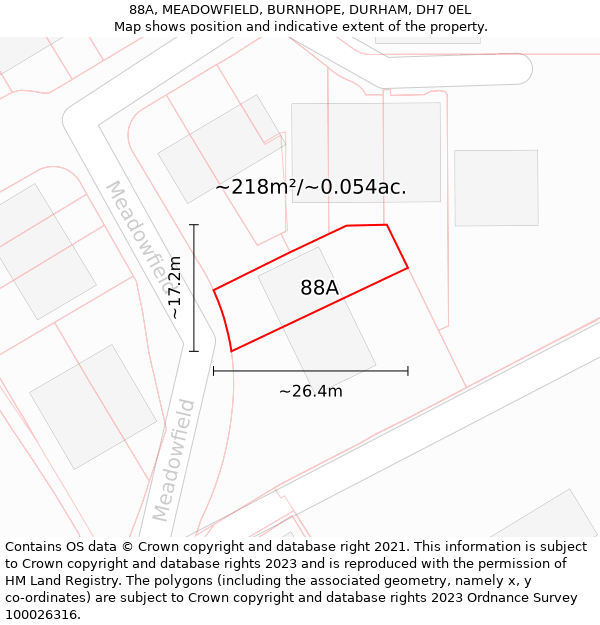 88A, MEADOWFIELD, BURNHOPE, DURHAM, DH7 0EL: Plot and title map