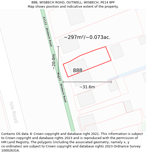 88B, WISBECH ROAD, OUTWELL, WISBECH, PE14 8PF: Plot and title map