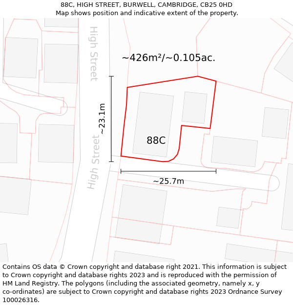 88C, HIGH STREET, BURWELL, CAMBRIDGE, CB25 0HD: Plot and title map