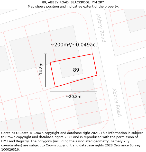 89, ABBEY ROAD, BLACKPOOL, FY4 2PY: Plot and title map
