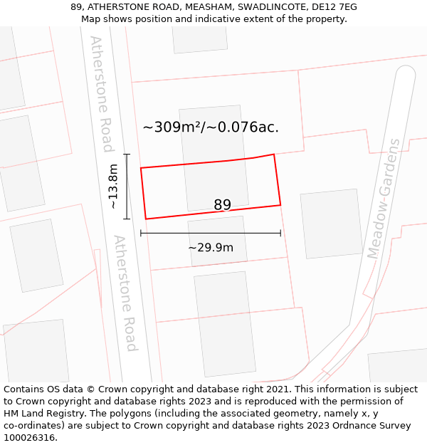 89, ATHERSTONE ROAD, MEASHAM, SWADLINCOTE, DE12 7EG: Plot and title map