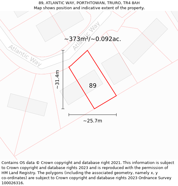 89, ATLANTIC WAY, PORTHTOWAN, TRURO, TR4 8AH: Plot and title map