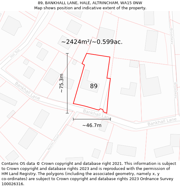 89, BANKHALL LANE, HALE, ALTRINCHAM, WA15 0NW: Plot and title map