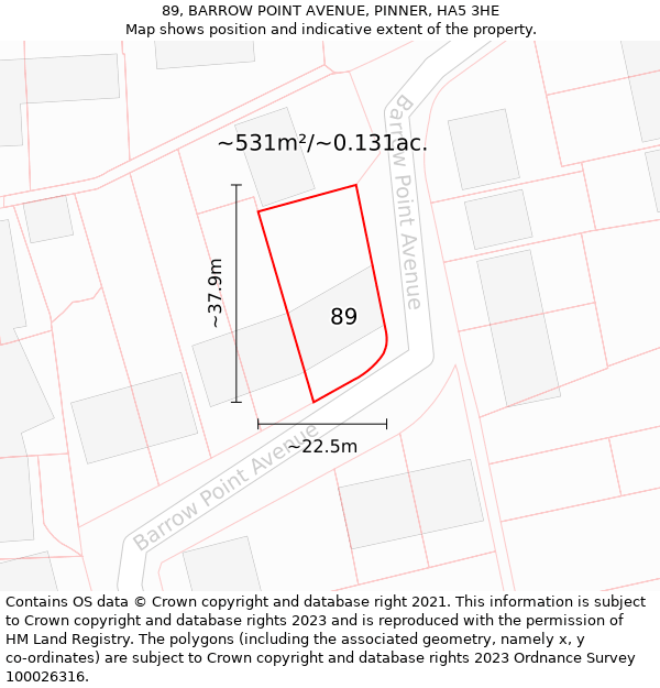 89, BARROW POINT AVENUE, PINNER, HA5 3HE: Plot and title map