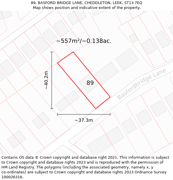 89, BASFORD BRIDGE LANE, CHEDDLETON, LEEK, ST13 7EQ: Plot and title map