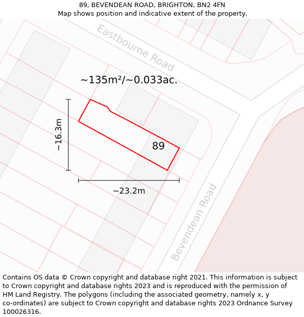 89, BEVENDEAN ROAD, BRIGHTON, BN2 4FN: Plot and title map