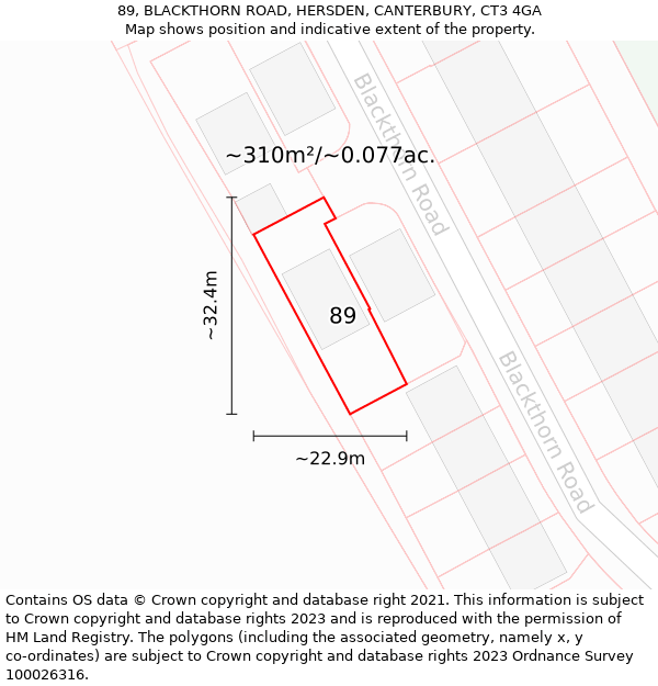 89, BLACKTHORN ROAD, HERSDEN, CANTERBURY, CT3 4GA: Plot and title map