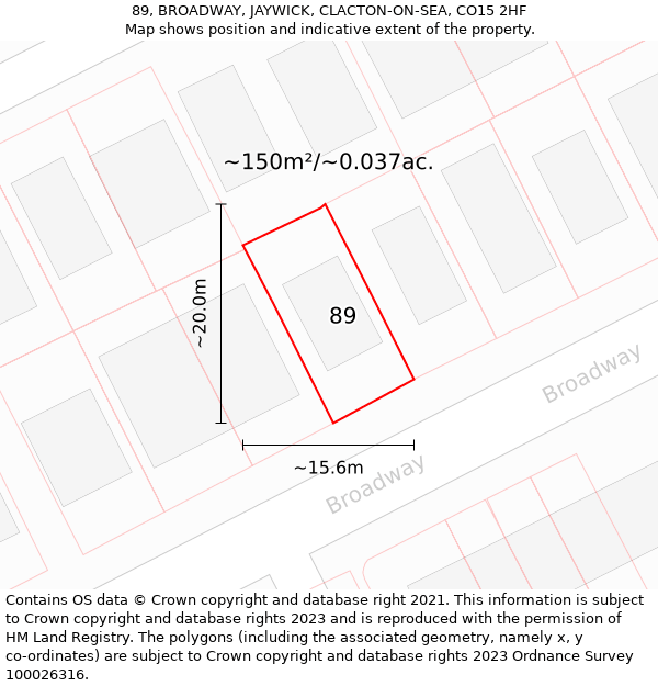 89, BROADWAY, JAYWICK, CLACTON-ON-SEA, CO15 2HF: Plot and title map