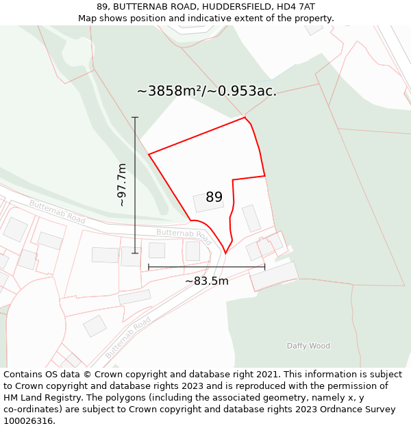 89, BUTTERNAB ROAD, HUDDERSFIELD, HD4 7AT: Plot and title map