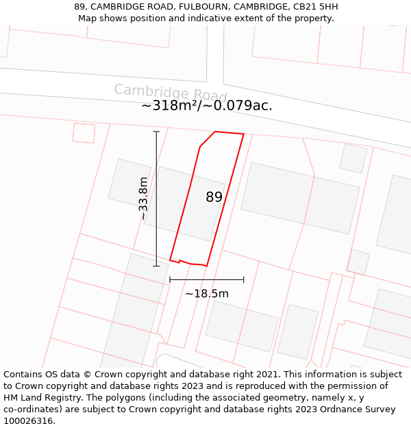 89, CAMBRIDGE ROAD, FULBOURN, CAMBRIDGE, CB21 5HH: Plot and title map