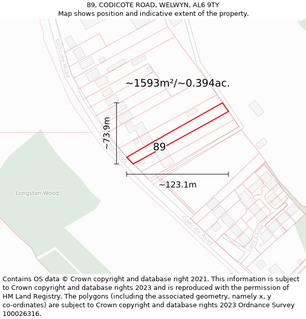 89, CODICOTE ROAD, WELWYN, AL6 9TY: Plot and title map