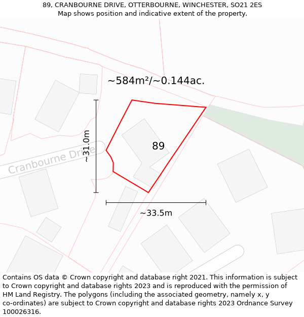 89, CRANBOURNE DRIVE, OTTERBOURNE, WINCHESTER, SO21 2ES: Plot and title map