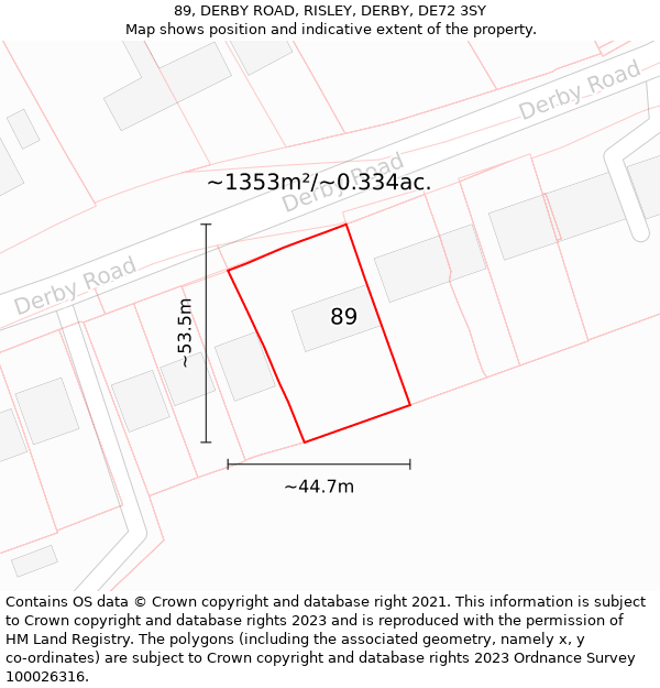 89, DERBY ROAD, RISLEY, DERBY, DE72 3SY: Plot and title map