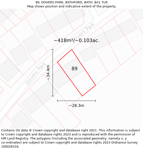 89, DOVERS PARK, BATHFORD, BATH, BA1 7UE: Plot and title map