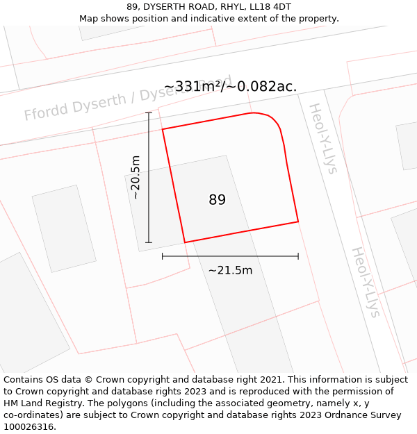 89, DYSERTH ROAD, RHYL, LL18 4DT: Plot and title map