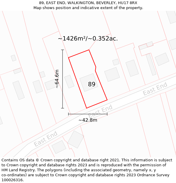 89, EAST END, WALKINGTON, BEVERLEY, HU17 8RX: Plot and title map