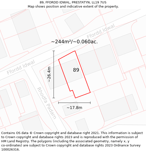 89, FFORDD IDWAL, PRESTATYN, LL19 7US: Plot and title map