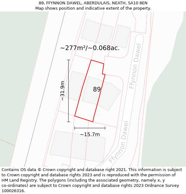 89, FFYNNON DAWEL, ABERDULAIS, NEATH, SA10 8EN: Plot and title map