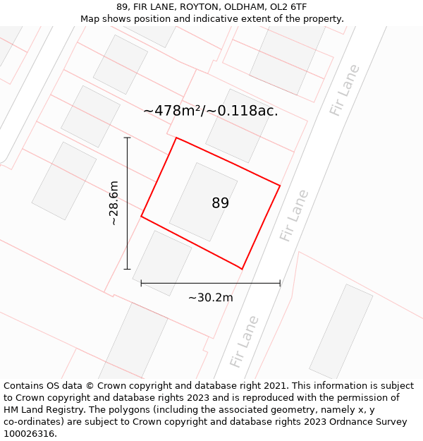 89, FIR LANE, ROYTON, OLDHAM, OL2 6TF: Plot and title map