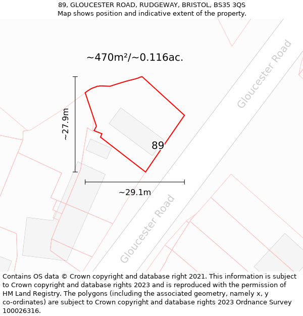 89, GLOUCESTER ROAD, RUDGEWAY, BRISTOL, BS35 3QS: Plot and title map