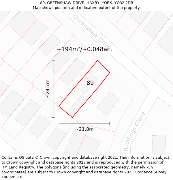 89, GREENSHAW DRIVE, HAXBY, YORK, YO32 2DB: Plot and title map