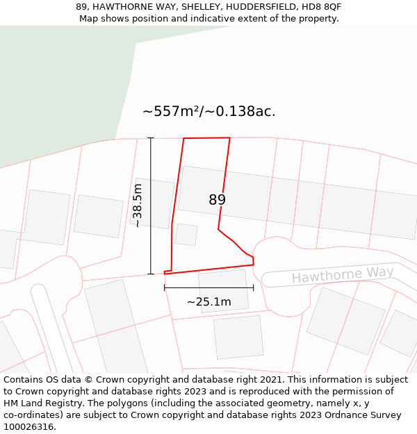 89, HAWTHORNE WAY, SHELLEY, HUDDERSFIELD, HD8 8QF: Plot and title map